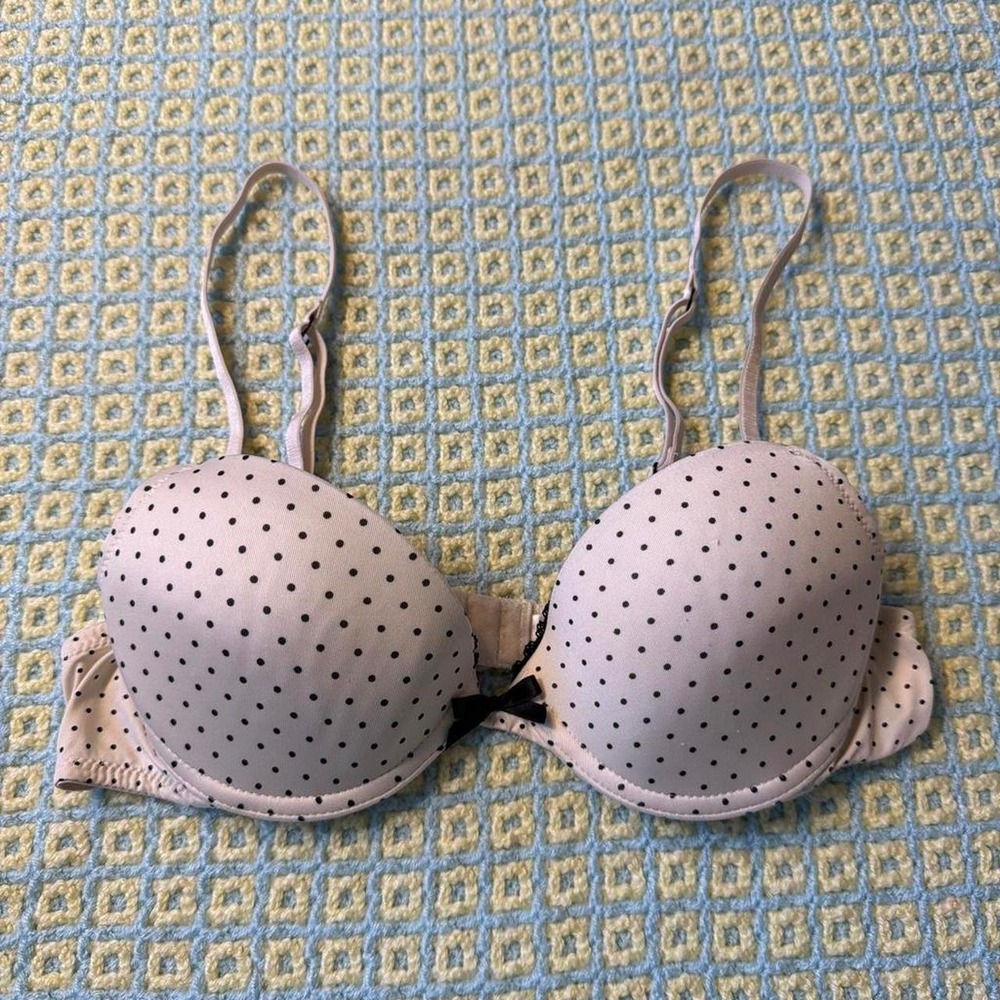 Xhilaration White Polka Dot Bra 34A Vintage 2010 Twee Coquette Retro 023032277